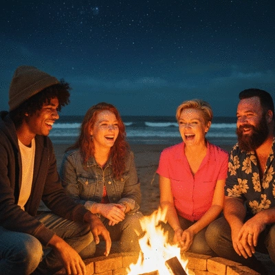 Group of friends enjoying axe throwing, laughing and high-fiving, with axes in targets