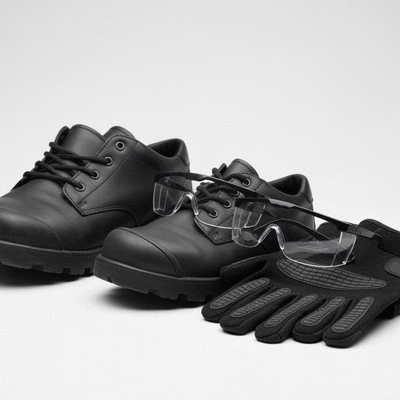 Essential axe throwing safety gear on a clean background