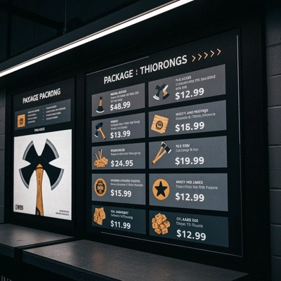 Axe throwing packages and pricing options displayed graphically
